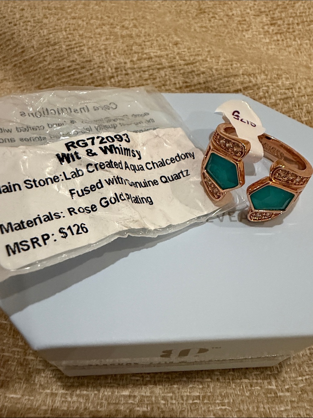 Bomb Party OG Ring-Size 9-Rose Gold Plated Aqua Chalcedony